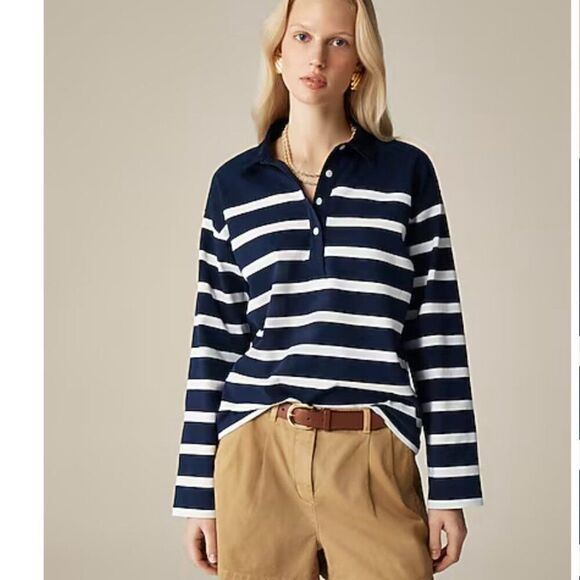 J. Crew Ci033 Mariner jersey long-sleeve polo T-shirt in stripe size xs NWT - Picture 3 of 10